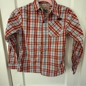Lee Red Orange Plaid Long Sleeve Button-Up Shirt 100% Cotton  Boys 7